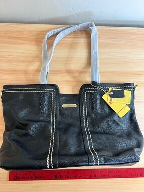 Black Blofinché Leather Tote with Contrast Stitching